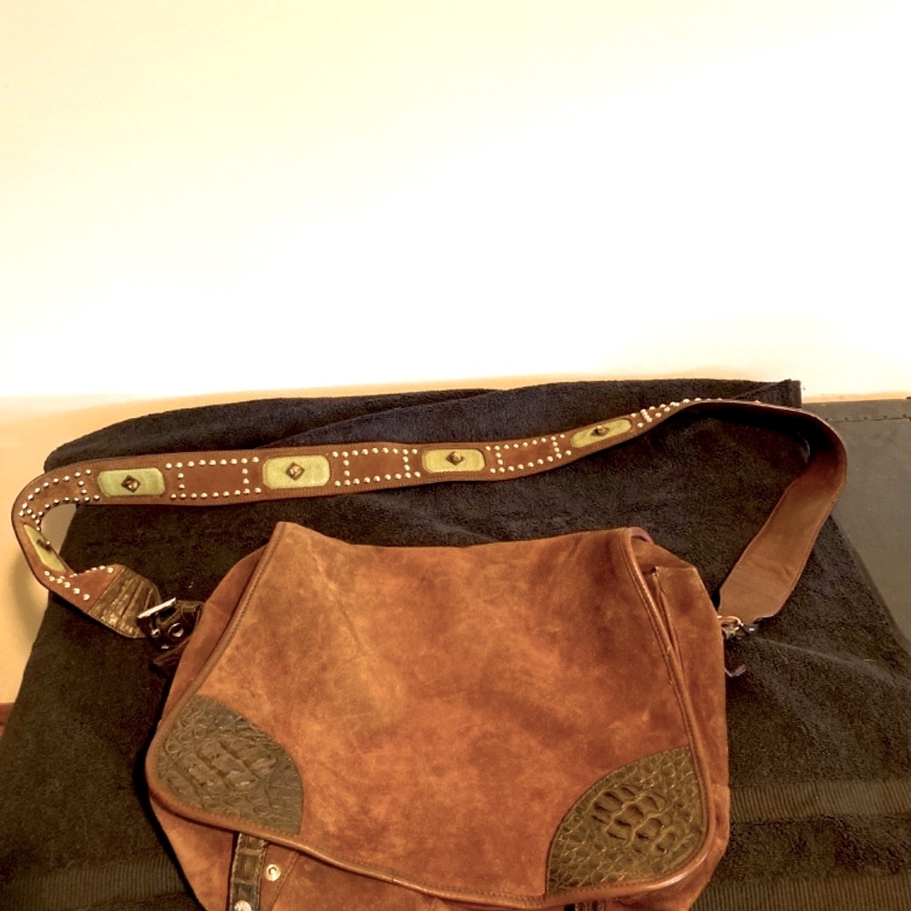 NEW Vintage Authentic Prada bag, brown suede ,alligator straps, 1 made RARE